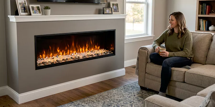 Electric Fireplace With Crystal and Pebble Embers La Habra